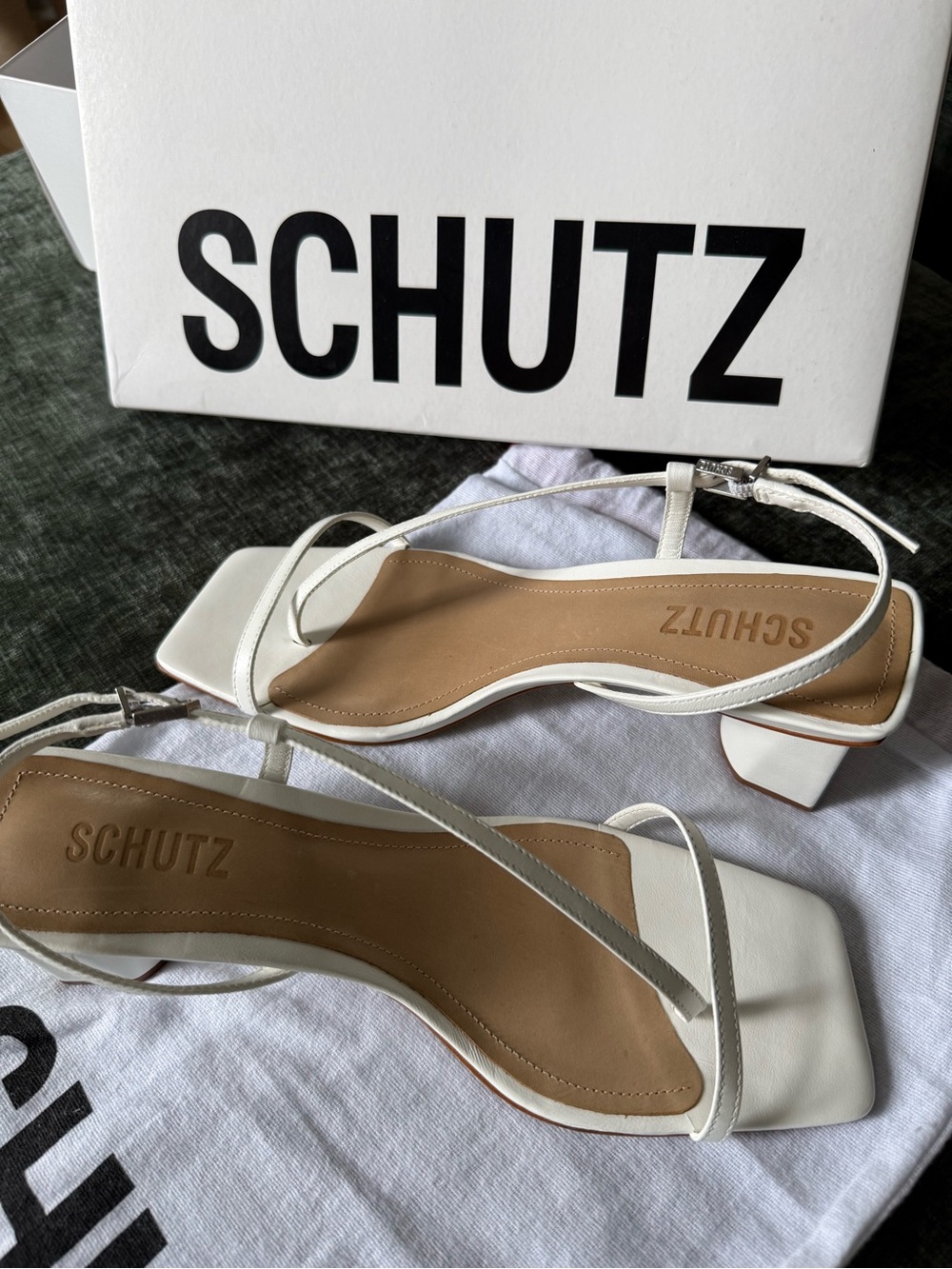 Schultz Heloise Mid Block White Slingback Sandals - Picture 8 of 16